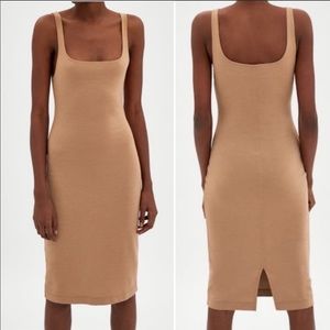 ZARA Nude Square Neck Midi Bodycon Dress